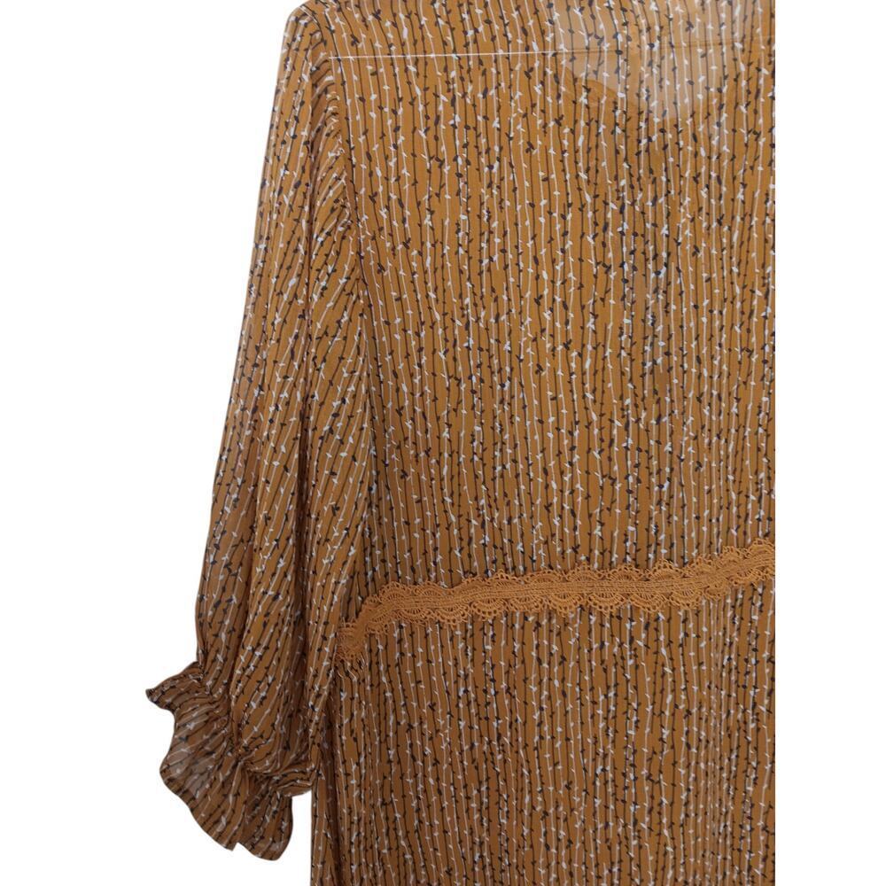 New POL Oversized Mustard Print Dress Women’s  Style Lace Trim Small - Picture 11 of 15